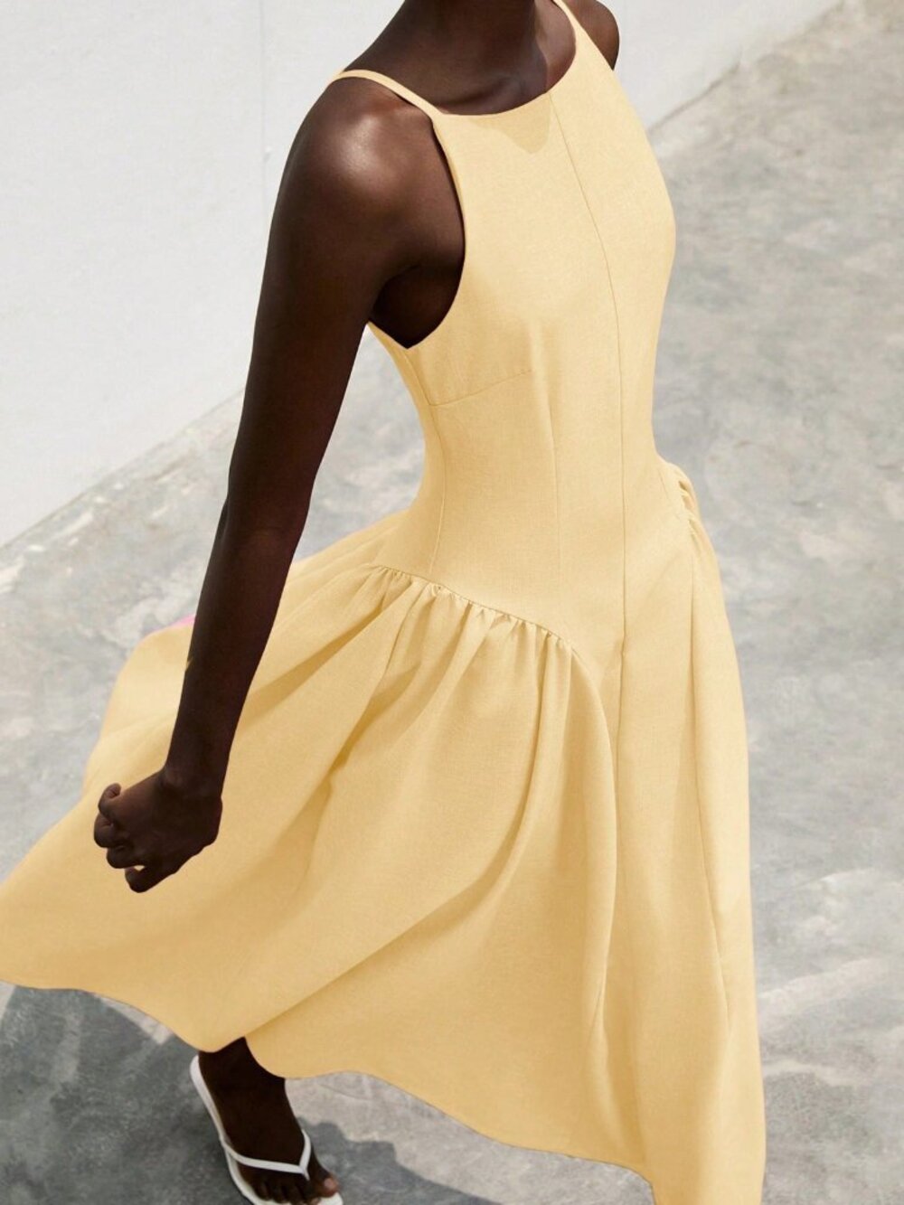 Yellow Casual Women's Shoulder-Baring Sleeveless High-Waisted Party Dress